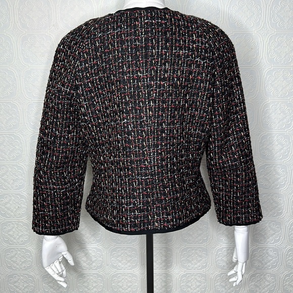 Talbots | Black with Red, Gold, & White Color Tweed Waist Jacket - Picture 4 of 11